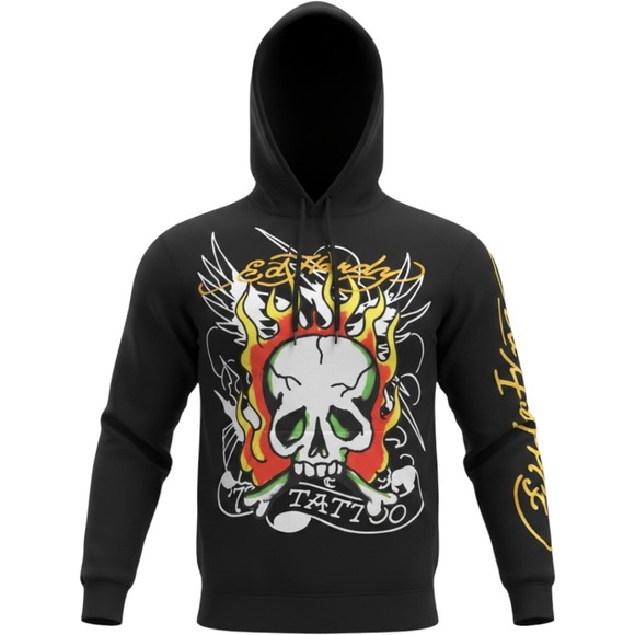 Ed Hardy Other - Ed Hardy Hoodie Men XL Black Skull Tattoo Pullover Sweatshirt Streetwear NEW